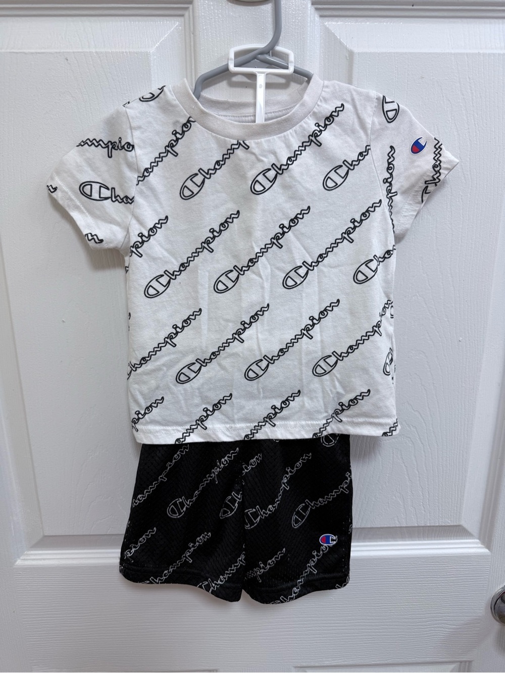 Champion Kids Logo Tee & Shorts Set - White & Black, Size 24 months